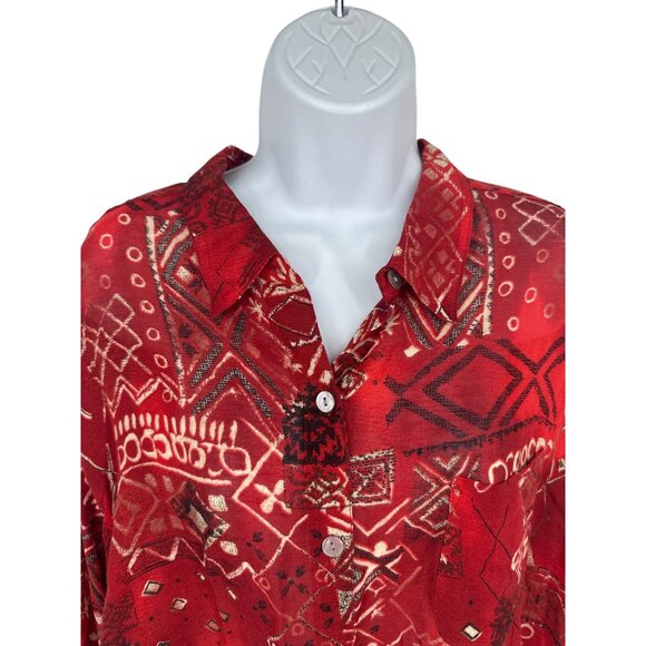 Chicos Design Womens Red Geometric Button-Front Shirt Size 3 US XL - Picture 2 of 8